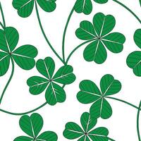 Vibrant green clover leaves seamless pattern with overlapping clovers and natural textures on white backdrop concept as Overlapping vibrant green clovers with natural textures form Clean Pro vector