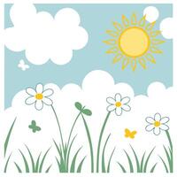 Vibrant spring sky seamless tile pattern with bright sun and light clouds for a refreshing spring day concept as Bright sun and light clouds form a vibrant spring sky creating a se Clean Pro vector
