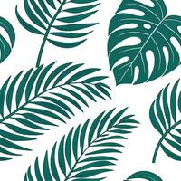 Vibrant tropical leaves seamless tile pattern featuring large monstera and palm leaves on a crisp white background ideal for lively interiors concept as Large monstera and palm lea Clean Pro vector