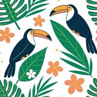 Vibrant summer seamless tile pattern with tropical birds and exotic flowers for lush garden spaces concept as Tropical birds and exotic flowers in a seamless pattern for creating a Clean Pro vector