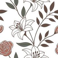 Vintage garden flowers seamless tile pattern with distressed rose and lily illustrations and muted color palette ideal for retro kitchens concept as Distressed rose and lily illust Clean Pro vector