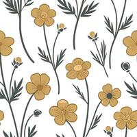 Vintage inspired buttercup seamless pattern with muted colors and distressed textures on white concept as Muted color vintage buttercups with distressed textures creating a timeles Clean Pro vector