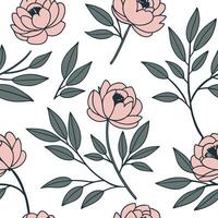 Vintage inspired peony seamless pattern with muted colors and distressed textures on white concept as Muted color vintage peonies with distressed textures creating a timeless seaml Clean Pro vector
