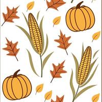 Warm autumn harvest seamless pattern with corn stalks pumpkins and fall leaves for a cozy harvest feel concept as Cozy autumn harvest pattern with corn stalks pumpkins and fall lea Clean Pro vector