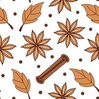 Warm autumn spices and leaves seamless tile pattern with cozy textures and rich colors concept as Autumn spices like cinnamon and cloves paired with leaves create a warm seamless t Clean Pro vector
