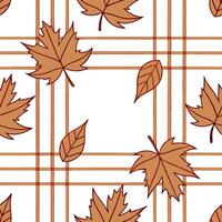 Warm toned plaid and leaves seamless tile pattern with autumn inspired designs concept as Warm toned plaid combined with autumn leaves create a seamless tile pattern inspired by fa Clean Pro vector
