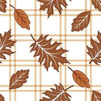 Warm plaid and leaf seamless tile pattern with autumn inspired colors for a cozy fall look concept as Autumn inspired colors and plaid patterns combine in a warm cozy seamless tile Clean Pro vector