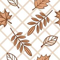 Warm toned plaid and leaf seamless tile pattern with autumn inspired colors and textures concept as Autumn inspired warm tones in plaid and leaf patterns create a cozy seamless til Clean Pro vector