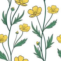 Watercolor buttercup seamless pattern with soft brush strokes and white background concept as Soft watercolor buttercups with gentle brush strokes creating a delicate seamless patt Clean Pro vector