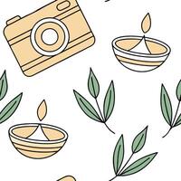 Watercolor tiles seamless background with eco friendly diyas for Sharad Purnima concept as Camera movement Zoom into the eco friendly diyas pattern Scene Seamless background with Clean Pro 6 vector