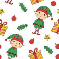 Whimsical Christmas elves and gifts seamless tile pattern with playful holiday elements concept as Playful Christmas elves and gifts create whimsical seamless tile pattern with fes Clean Pro 2 vector