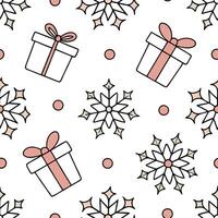 Whimsical Christmas gifts and snowflakes seamless tile pattern with playful holiday elements concept as Playful Christmas gifts and whimsical snowflakes create seamless tile patter Clean Pro vector