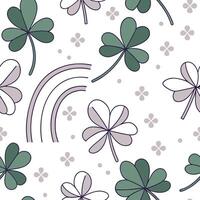 Whimsical clover seamless pattern with playful elements and soft colors on white concept as Playful whimsical clovers with soft pastel colors creating a fun seamless pattern ideal Clean Pro vector