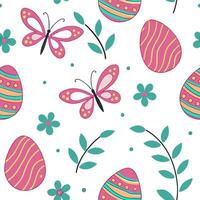 Whimsical Easter eggs and butterflies seamless tile pattern with colorful spring accents concept as Colorful spring accents highlight whimsical Easter eggs and butterflies in seaml Clean Pro vector