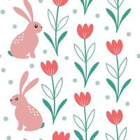 Whimsical Easter bunnies and tulips seamless tile pattern with playful spring colors concept as Playful spring colors highlight whimsical Easter bunnies and tulips in seamless tile Clean Pro vector