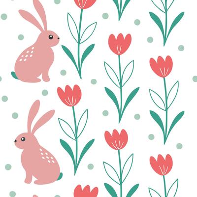 Whimsical Easter bunnies and tulips seamless tile pattern with playful spring colors concept as Playful spring colors highlight whimsical Easter bunnies and tulips in seamless tile Clean Pro