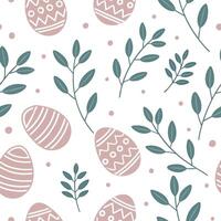 Whimsical Easter eggs and spring branches seamless tile pattern with playful pastel tones concept as Playful pastel tones highlight whimsical Easter eggs and spring branches in sea Clean Pro vector