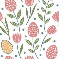 Whimsical Easter eggs and tulips seamless tile pattern with playful pastel colors concept as Playful pastel colors highlight whimsical Easter eggs and tulips in seamless tile patte Clean Pro 2 vector