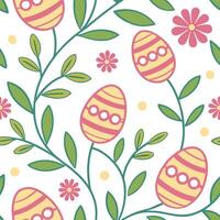 Whimsical Easter eggs and spring flowers seamless tile pattern with vibrant colors concept as Vibrant colors highlight whimsical Easter eggs intertwined with spring flowers in seam Clean Pro vector