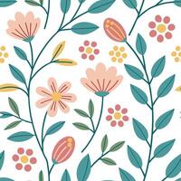 Whimsical garden seamless tile pattern with charming floral illustrations and playful color scheme for cheerful spaces concept as Charming floral illustrations with playful colors Clean Pro vector
