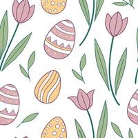 Whimsical Easter eggs and tulips seamless tile pattern with playful pastel colors concept as Playful pastel colors highlight whimsical Easter eggs and tulips in seamless tile patte Clean Pro 3 vector