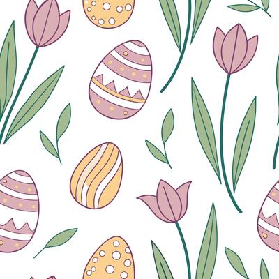 Whimsical Easter eggs and tulips seamless tile pattern with playful pastel colors concept as Playful pastel colors highlight whimsical Easter eggs and tulips in seamless tile patte Clean Pro 3
