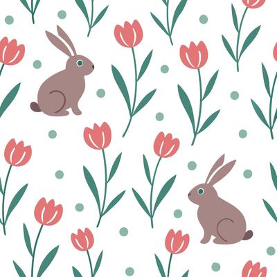 Whimsical Easter rabbits and tulips seamless tile pattern with playful spring elements concept as Playful spring elements like whimsical Easter rabbits and tulips create seamless t Clean Pro