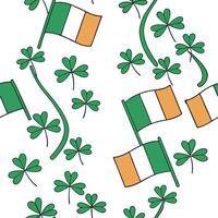 Whimsical Irish flags and clovers seamless tile pattern with vibrant green accents concept as Vibrant green accents highlight whimsical Irish flags intertwined with clovers in seam Clean Pro vector