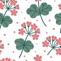 Whimsical geranium seamless pattern with playful elements and soft colors on white concept as Playful whimsical geraniums with soft pastel colors creating a fun seamless pattern id Clean Pro vector