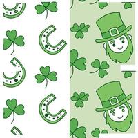 Whimsical leprechauns and lucky charms seamless tile pattern with playful green tones concept as Playful green tones highlight whimsical leprechauns amidst lucky charms in seamless Clean Pro vector