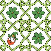 Whimsical leprechauns and Celtic knots seamless tile pattern with vibrant colors concept as Vibrant colors highlight whimsical leprechauns intertwined with Celtic knots in seamless Clean Pro vector