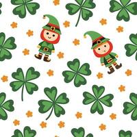 Whimsical leprechauns and shamrocks seamless tile pattern with vibrant green hues concept as Whimsical leprechauns amidst shamrocks create seamless tile pattern with vibrant green Clean Pro vector