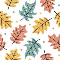 Whimsical leaf repeat seamless tile pattern with playful leaf characters and bright colors for children rooms concept as Playful leaf characters with bright colors create whimsical Clean Pro vector