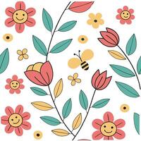 Whimsical seamless tile pattern with playful floral characters and bright colors for children rooms concept as Playful floral characters with bright colors create whimsical seamles Clean Pro 2 vector