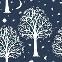 Winter nights seamless pattern with frosty trees soft snowflakes and quiet night skies for a calm reflective atmosphere concept as Calm winter night pattern with frosty trees soft Clean Pro 2 vector