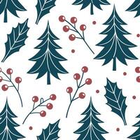 Winter seamless pattern with pine trees holly leaves and berries for a festive holiday design concept as Holiday winter pattern with pine trees holly leaves and berries for a festi Clean Pro vector