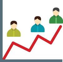 A group of people are standing on a graph with an upward arrow vector
