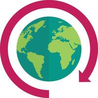 The earth is in a circular arrow with a green circle vector