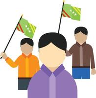 Three people holding flags and holding them up vector