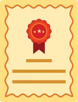 A certificate icon with a red ribbon and five stars vector