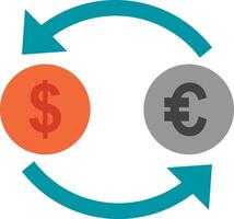 The euro and dollar are shown in a circle vector