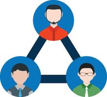 Three people are shown in a circle with a blue background vector