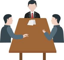 Three people sitting at a table with a man in a suit vector