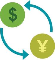 A dollar and yen symbol are shown in a circle vector
