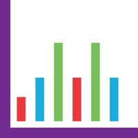 A purple and green square with a bar chart vector