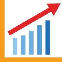 A red arrow is going up on a chart vector