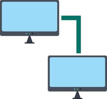Two monitors connected to each other with a green wire vector