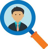 A person in a suit and tie is shown in a magnifying glass vector