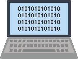 A laptop computer with binary code on the screen vector