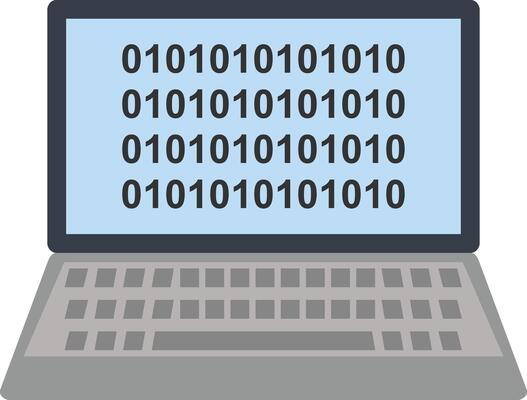 A laptop computer with binary code on the screen